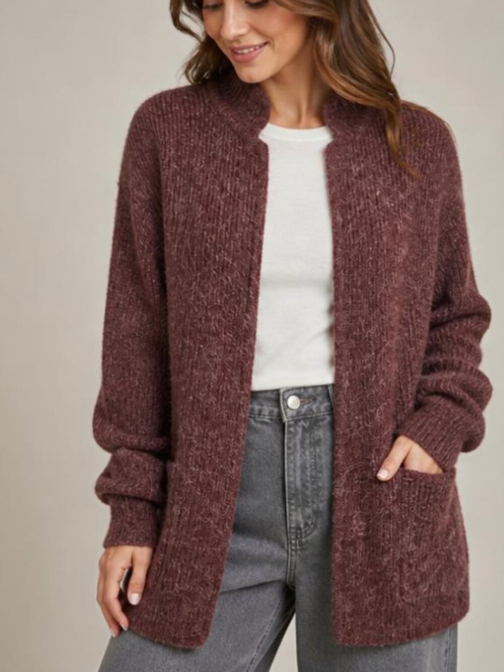 Burgundy wool fuzzy Open Cardigan XL - 14